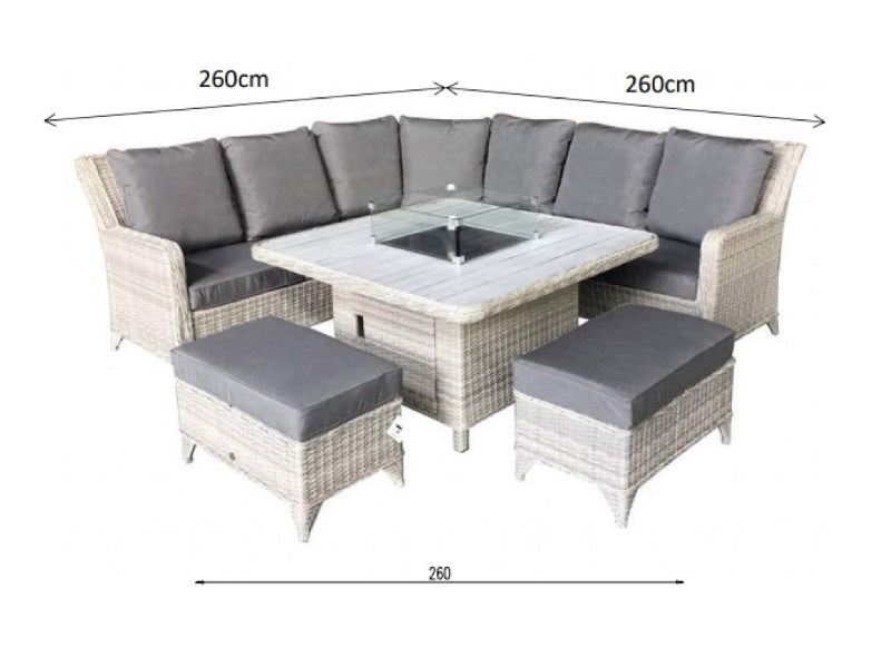 Signature Weave Meghan Corner Dining Sofa With Gas Fire Pit - Creamy Grey