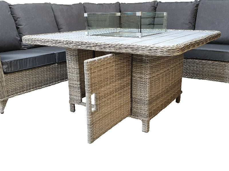 Signature Weave Meghan Corner Dining Sofa With Gas Fire Pit - Creamy Grey