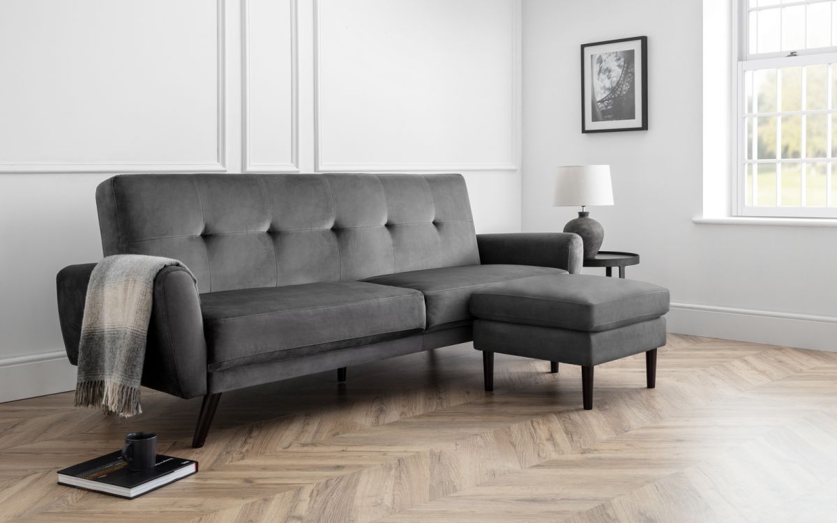 Julian Bowen Monza Ottoman Grey Velvet With sofa-Better Bed Company