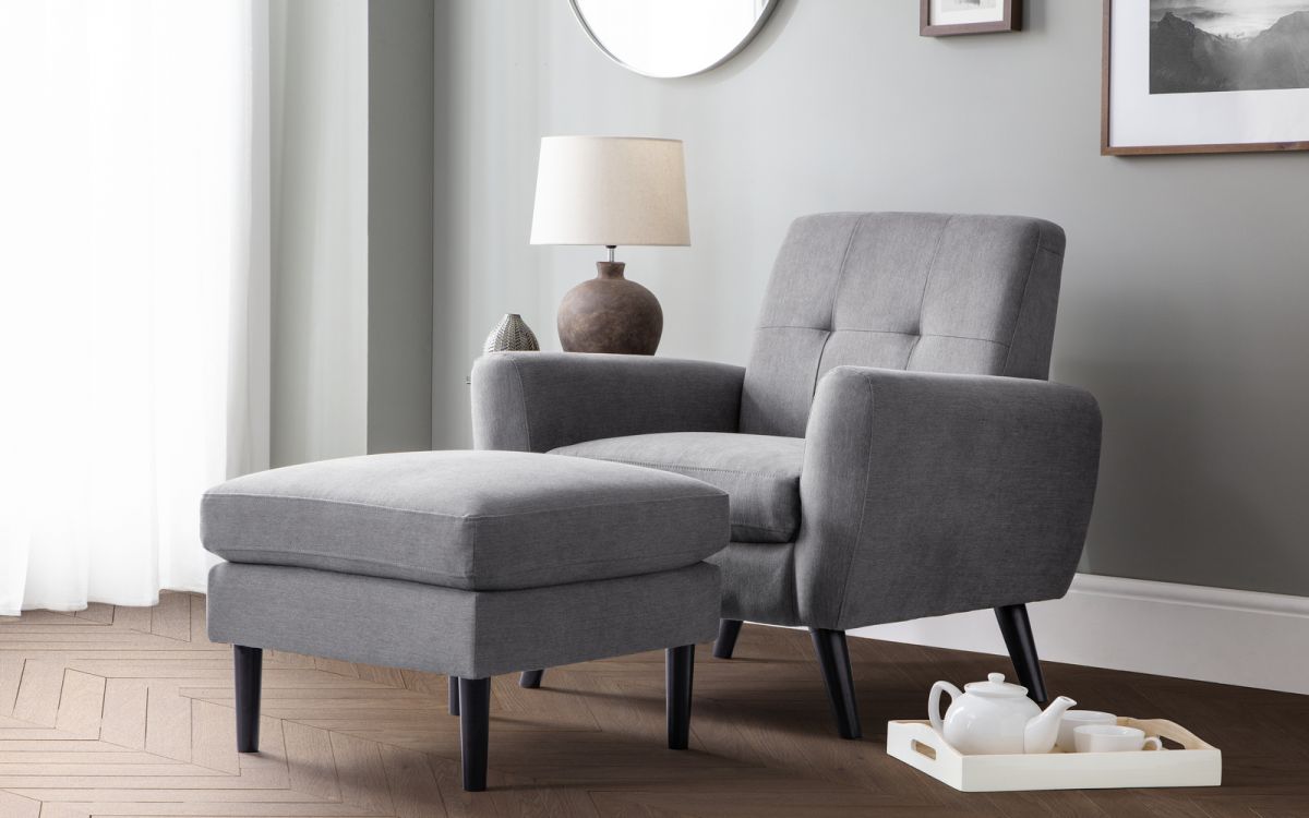Julian Bowen Monza Ottoman Grey With Chair-Better Bed Company 