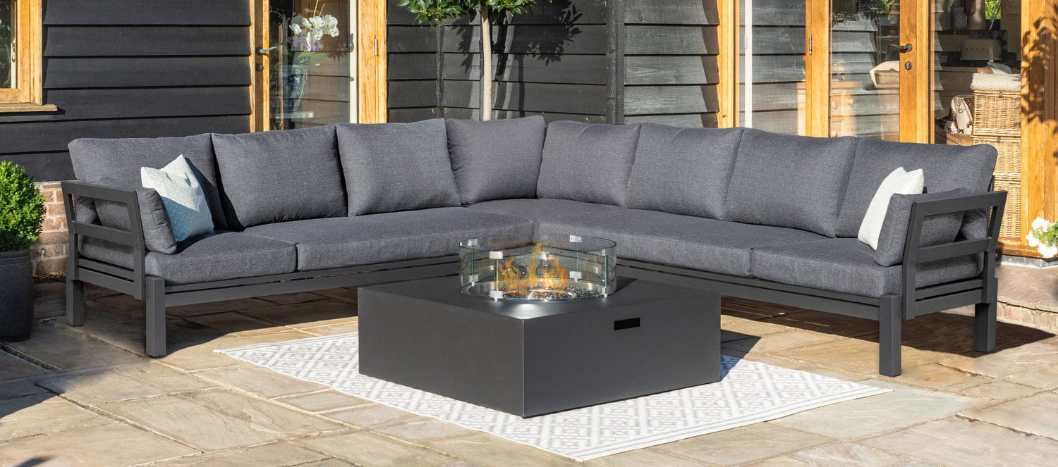 Maze Rattan Oslo Large Corner Group With Square Gas Fire Pit Table