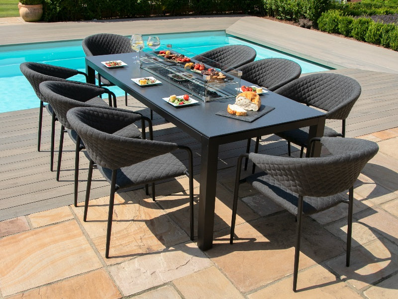 Maze Rattan Pebble 8 Seat Rectangular Fire Pit Dining Set