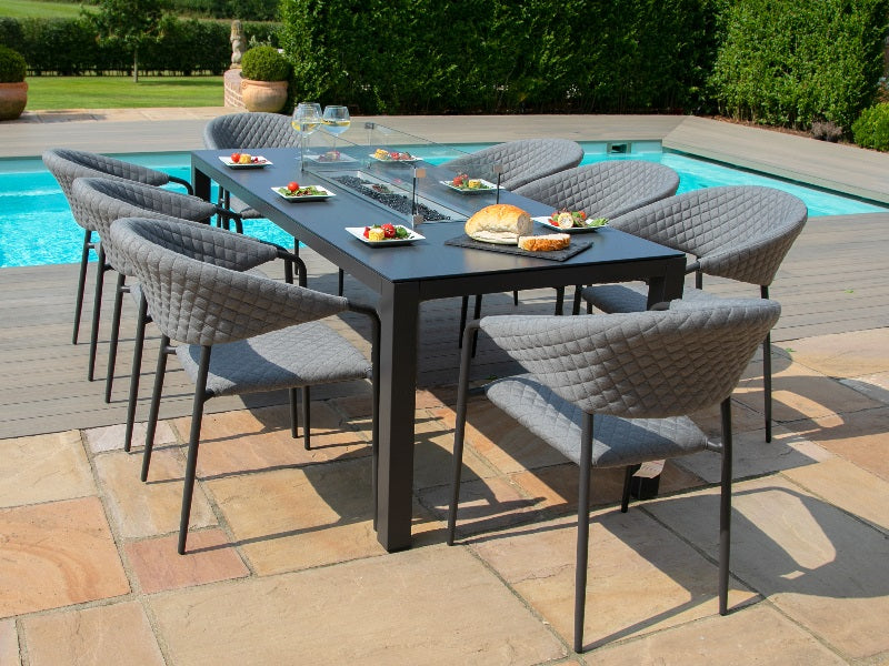 Maze Rattan Pebble 8 Seat Rectangular Fire Pit Dining Set