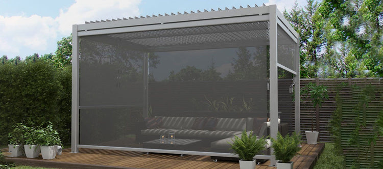 Maze Rattan 3m x 4m Pergola With 4 Drop Sides And LED Lighting White-Better Bed Company