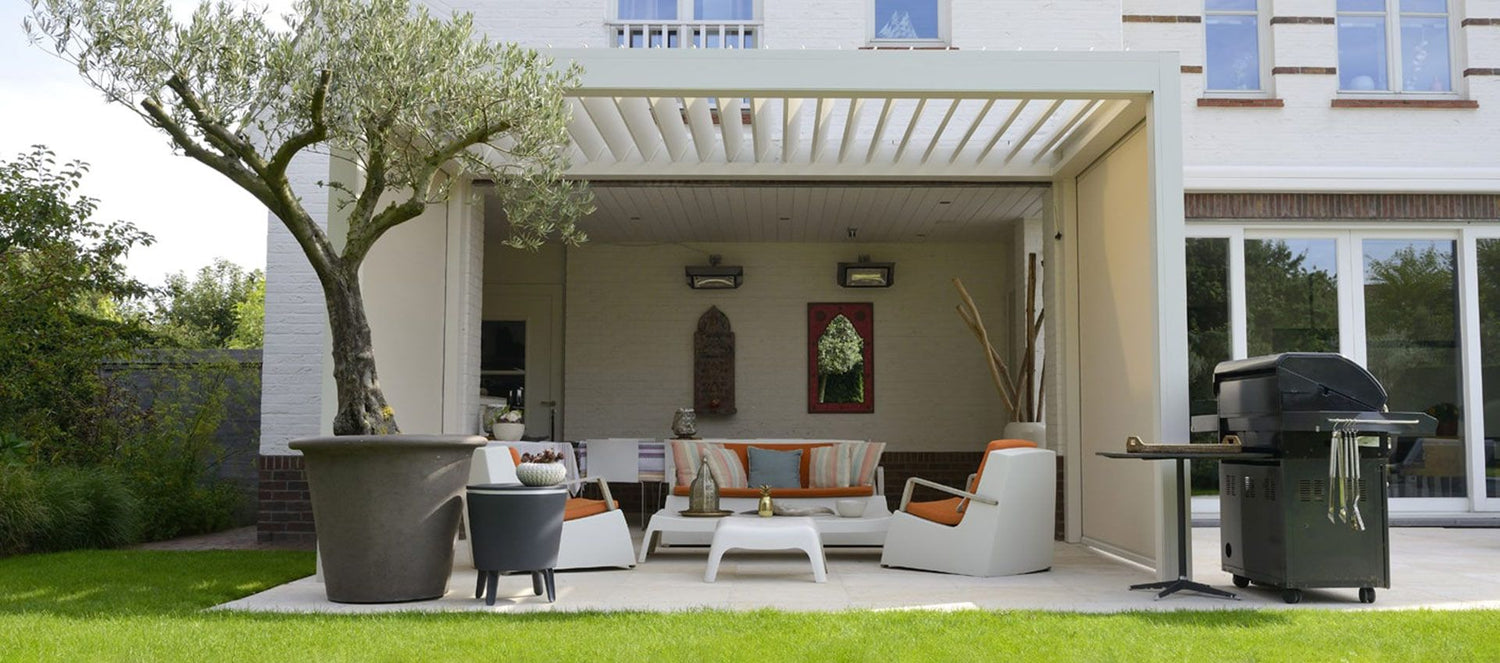 Maze Rattan 3m x 3m Pergola With 4 Drop Sides And LED Lighting