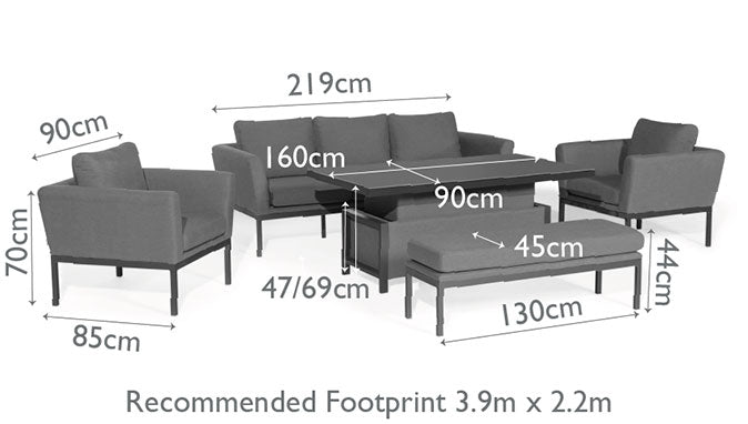 Maze Rattan Pulse 3 Seater Sofa Set with Rising Table Dimensions-Better Bed Company 