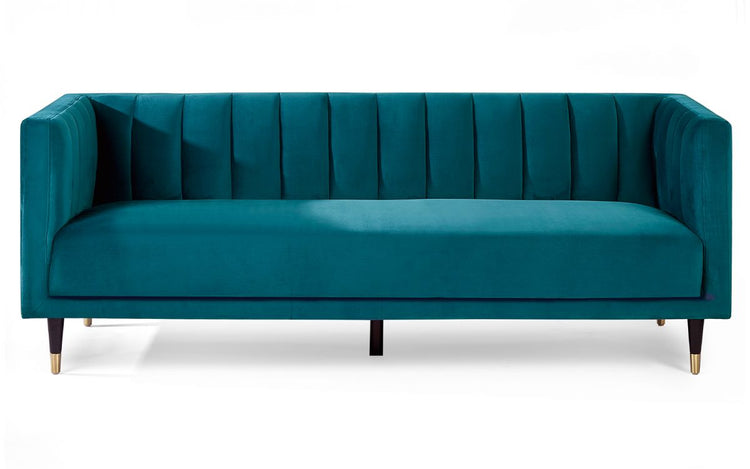 Julian Bowen Salma Scalloped Back 3 Seater Teal From Front-Better Bed Company
