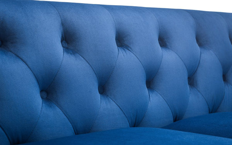 Julian Bowen Sandringham 3 Seater Sofa Blue Velvet Button Effect Close Up-Better Bed Company