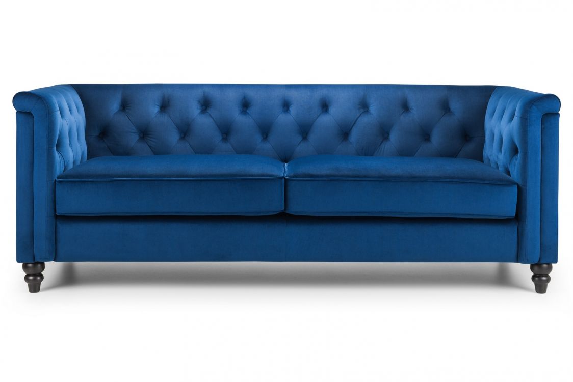 Julian Bowen Sandringham 3 Seater Sofa Blue Velvet From Front-Better Bed Company