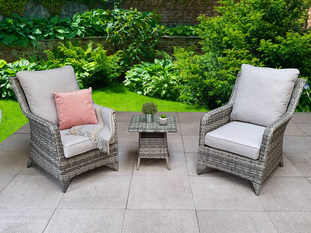 Signature Weave Sarah High Back 3 Piece Lounge Set With Table Grey-Better Bed Company 