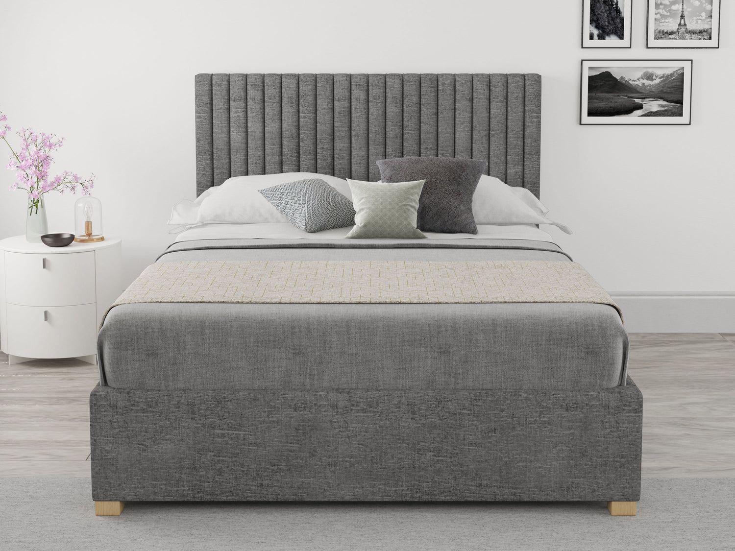 Better Glossop Velour Charcoal Ottoman Bed-Better Bed Company