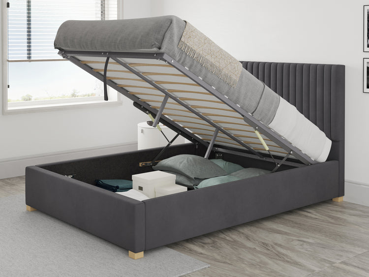 Better Glossop Steel Grey Velvet Ottoman Bed