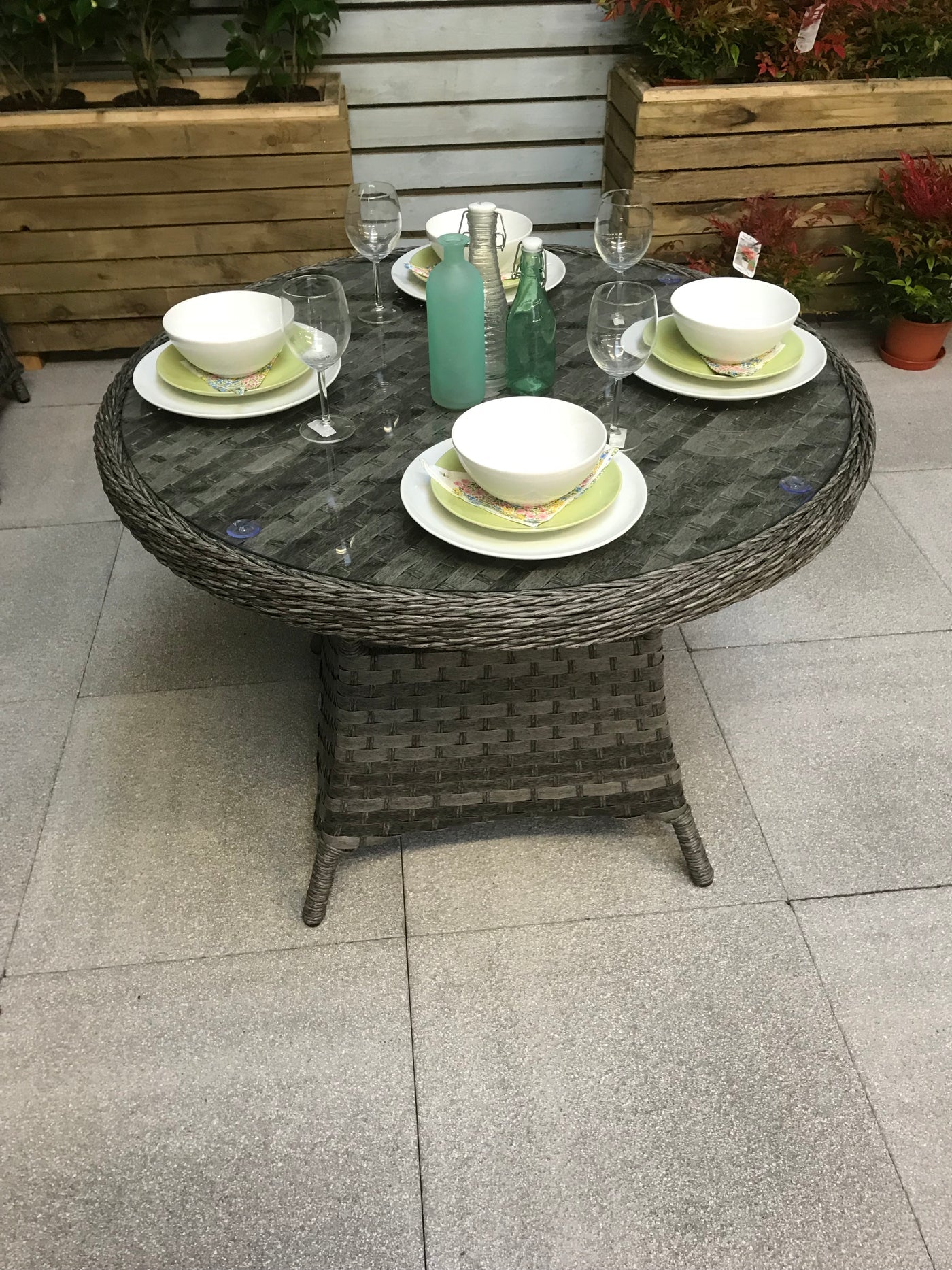 Signature Weave Victoria Round Dining Table 100cm in Multi Grey Wicker Birds Eye View-Better Bed Company