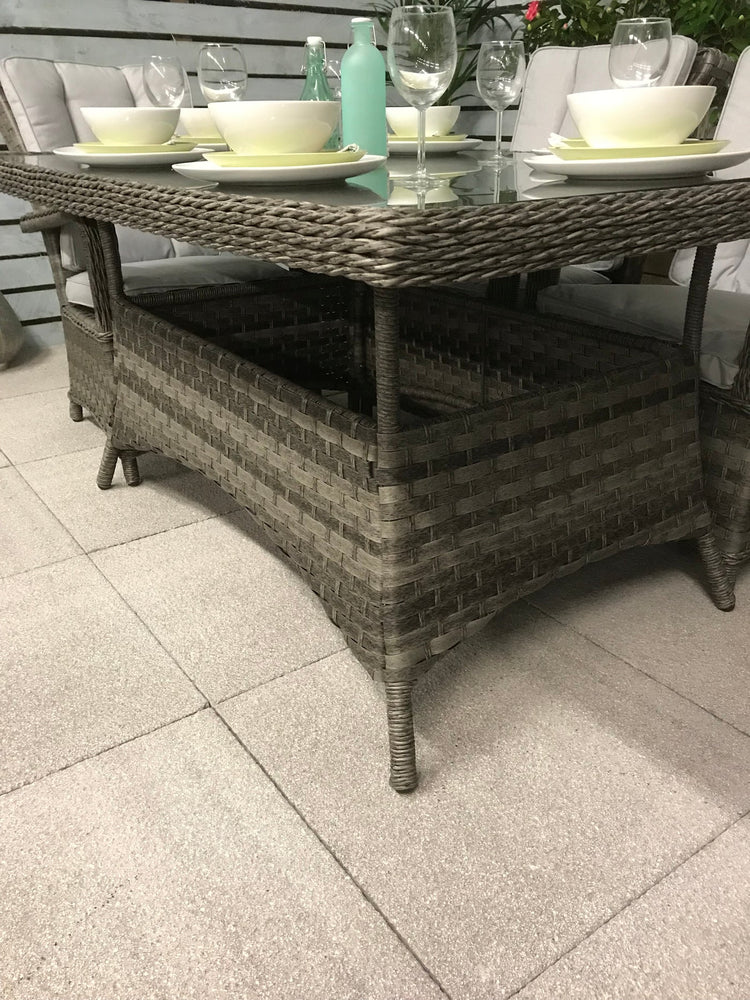 Signature Weave Victoria Rectangular Dining Table In Multi Grey Wicker Corner Close Up-Better Bed Company