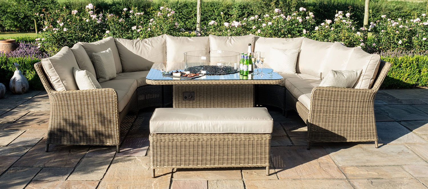 Maze Rattan Winchester Royal U Shaped Sofa Set With Fire Pit Table