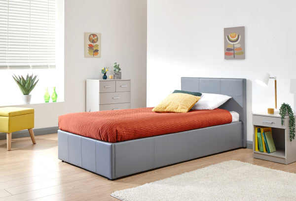 GFW End Lift Leather Ottoman Bed Grey Single-Better Bed Company